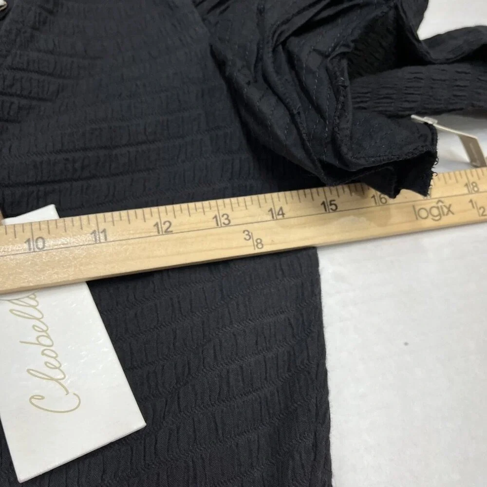 Cleobella Brigitta Mini Dress Black Surplice Fitted Ruffle Puff Sleeve Size S‎